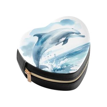 Imagem de Burbuja Mini caixa de joias em forma de coração de golfinho aquarela para mulheres e meninas, estojo portátil organizador de armazenamento para brincos, anéis, colares e pulseiras