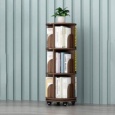 Imagem de Estante de livros, estante infantil com rotação de 360°, estante de canto de madeira maciça, estante móvel para crianças pequenas, estante redonda para biblioteca, escritório, sala de estar, rack de