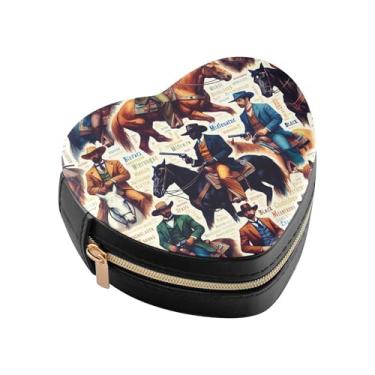 Imagem de Burbuja Western Cowboys Caixa de joias em forma de coração, mini estojo de viagem para mulheres e meninas, estojo portátil organizador de armazenamento para brincos, anéis, colares e pulseiras
