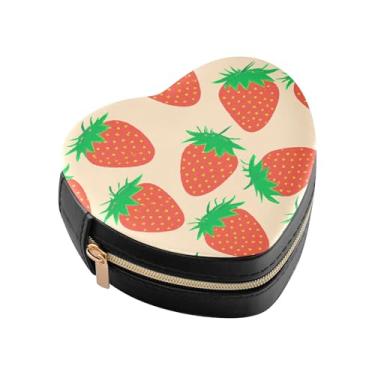 Imagem de Burbuja Caixa de joias de morangos em forma de coração, mini estojo de joias de viagem para mulheres e meninas, organizador portátil de armazenamento para brincos, anéis, colares e pulseiras