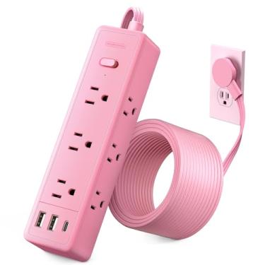 Imagem de NTONPOWER - Régua de linha com protetor contra surtos de 1,5 m, cabo de extensão plano de 9 saídas, 3 portas USB (1 USB C), suporte de parede, 1080J, várias tomadas