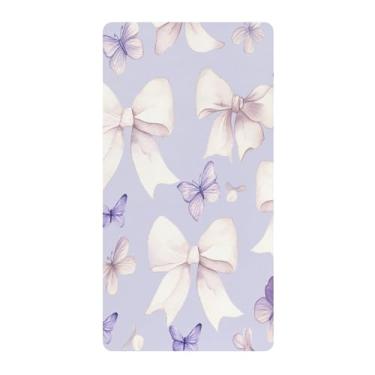 Imagem de Blueangle Lençol de berço padrão para berço infantil - Lençóis de algodão macio e respirável com laços roxos (63)