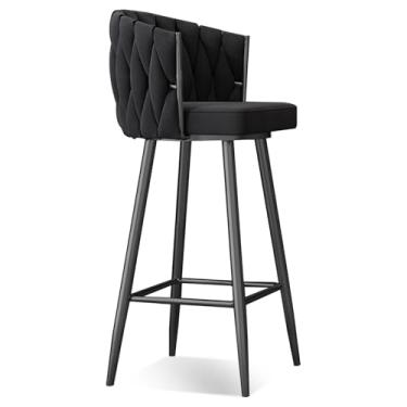 Imagem de Banquetas de bar giratórias modernas de 360°, cadeiras de cozinha estofadas com altura de bar de 1/2/3/4, 65/29,5 polegadas de altura de assento estofadas com pernas de aço e apoio para os pés, perna