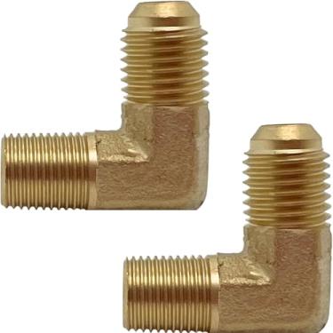 Imagem de 2 peças adaptador de cotovelo de 90 graus, alargador x macho NPT latão para linha de óleo combustível de ar da CX WONDERLAND (1/10.2 cm flare x 1/20.3 cm NPT macho)