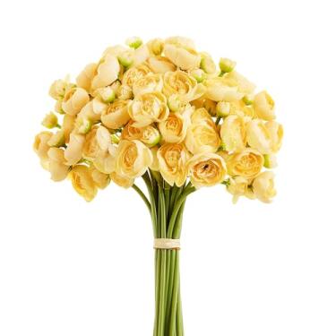 Imagem de SAHOOTTIE Ranunculus flores artificiais amarelas falsas peônias de seda mini ranúnculo flores amarelas primavera buquê para arranjos de centros de mesa