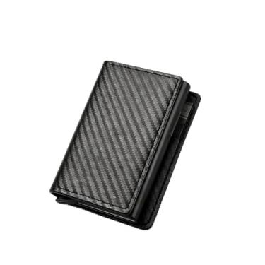 Imagem de Carteira masculina com porta-cartão pop-up, carteira fina de fibra de carbono com bloqueio RFID, capa de cartão de metal com clipe de dinheiro, bolso frontal minimalista para 14 cartões