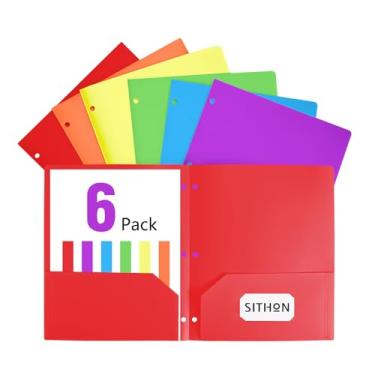 Imagem de SITHON Pacote com 6 pastas de 2 bolsos para fichários de 3 anéis, pastas de arquivo duráveis com compartimento para cartão de visita, pasta resistente a rasgos para tamanho carta de 21,6 x 28 cm