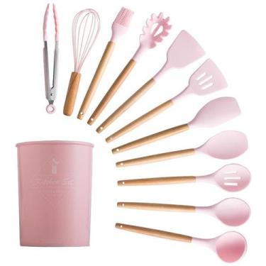 Imagem de onjunto de utensílios de cozinha, kit de silicone com espátula e cabo 