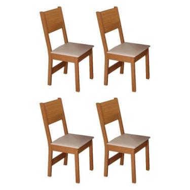 Imagem de Kit 4 Cadeiras Pérola MDF Assento Estofado Tecido Bagum Bege - Móveis 