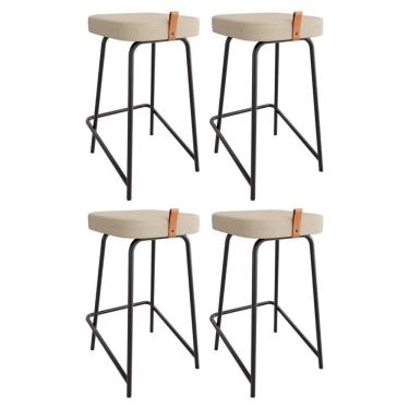 Imagem de Kit 04 Banquetas Médias Para Cozinha Vik Estofada Linho Bege - Desk Design