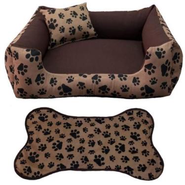 Imagem de cama cachorro médio caminha pet cães e gato kit 3 pçs cama, tapete pra