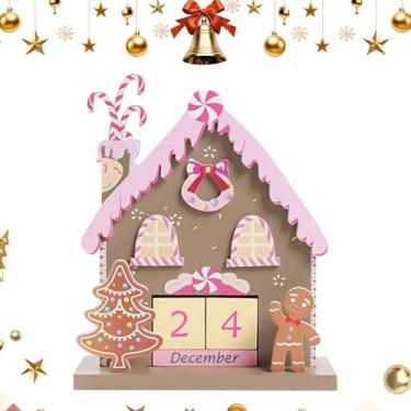 Imagem de Calendário de contagem regressiva de mesa, enfeites de mesa com tema de pão de gengibre, decorações de calendário de casa de gengibre para quarto, escola, apartamento, dormitório, hotel, cornija