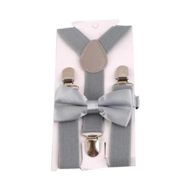 Imagem de Conjunto De Gravata Borboleta Infantil De Cor Sólida Com Suspensórios 