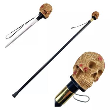 Imagem de Bengala De Luxo Passeio Adaga Oculta Sem Corte Empunhadura Cabeça Caveira