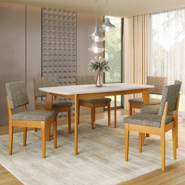 Imagem de Conjunto Sala de Jantar Siera 6 Lugares Retangular Madeira Maciça Miami Cerejeira/Café