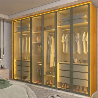 Imagem de Guarda-roupa Casal 6 Portas Reflecta com Led e Pés 100% Mdf Lumina Naturale
