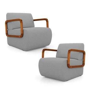 Imagem de Kit 02 Poltronas Decorativas Orgânica Living Kavya Linho Cinza - Abmaza