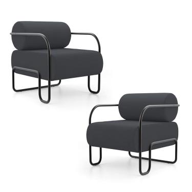 Imagem de Kit 02 Poltronas Decorativas Orgânica Living Miska Veludo Cinza - Abmaza