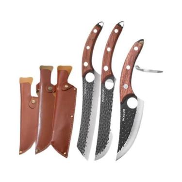 Imagem de Conjunto De 5 Facas De Cozinha Forjadas À Mão: Faca De Chef, Faca Para