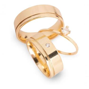 Imagem de Par De Alianças Banhada A Ouro 18k 6mm Com Friso Lateral