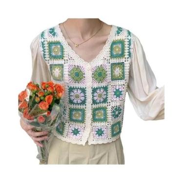 Imagem de Blusa Boho Bordada De Crochê Floral Com Manga Longa E Botões Frontais 