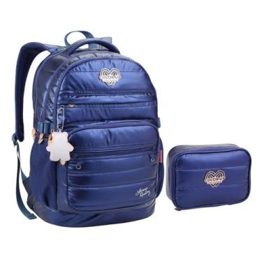 Imagem de Kit Mochila e Estojo Juvenil Bolso Notebook Lorena - Seanite, Azul Mar