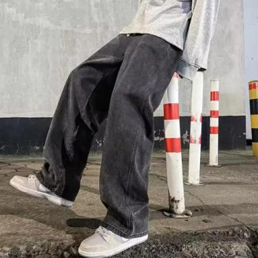 Imagem de Calça Jeans Masculina Solta E Reta, Estilo Coreano, Moda Preta, Azul C