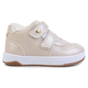 Imagem de Tênis Infantil Meninas Kidy Happy Peluciado Bege - 3130-Feminino