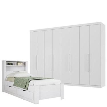 Imagem de Cama Solteiro com Gavetas Invicta com Guarda Roupa Master 8 Portas 4 G