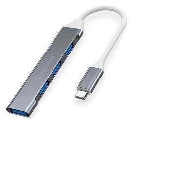 Imagem de Hub Usb Tipo C Otg 4 Portas 1 Usb 3.0 e 3 Usb 2.0 Prata para Celular Mouse e Teclado Peining