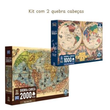Imagem de KIT 2 Quebra Cabeça De Mapas Antigos 1000 E 2000 Peças - Toyster - puz