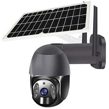 Imagem de Câmera de segurança sem fio movida a energia solar Home Cam Wi-Fi externa à prova d'água com holofote Painel solar a cores Detecção de movimento com visão noturna Áudio 2 vias (A)