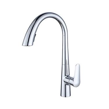 Imagem de Torneira de pia de cozinha Akitbahome com pulverizador de puxar, torneira de cozinha comercial de arco único cromado