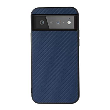Imagem de Capa para Google Pixel 6/6 Pro, capa de couro PU com textura de fibra de carbono premium, design moderno, capa de proteção total flexível com aderência macia, azul, 15 cm