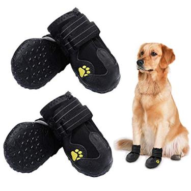 Imagem de PK.ZTopia Botas impermeáveis para cães, sapatos para cães de médio a grande porte com duas tiras de fixação refletivas e sola antiderrapante robusta (8,5 cm x 8 cm, preto 4 peças)