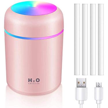 Imagem de Mini umidificador colorido, umidificador pessoal USB para carro, sala de escritório, quarto, etc. Desligamento automático, 2 modos de névoa, super silencioso (rosa)