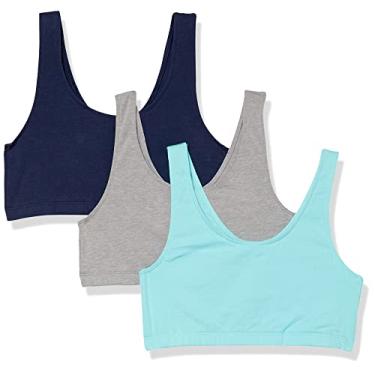 Imagem de Hanes Top cropped feminino de algodão gola canoa (pacote com 3), Azul-marinho/mesclado concreto/ultra azul, GG