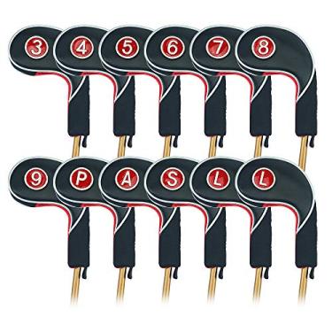 Imagem de Conjunto de 12 peças de capas de cabeça de taco de golfe Craftsman Golf para taco de golfe preto e vermelho para todas as marcas Callaway, Ping, Taylormade Cobra, etc.