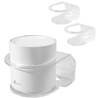 Imagem de Suporte de parede VOMENC para TP-Link Deco X20 WiFi 6 de malha, sistema WiFi AX1800 integral, suportes resistentes, fácil movimentação, economia de espaço, sem fios e parafusos bagunçados (pacote com 2 transparentes)