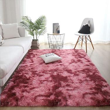 Imagem de Tapete felpudo fofo, tapetes peludos de pelúcia para quarto, sala de estar, tapetes felpudos para crianças, bebês, tapetes macios para dormitório, tapete para quarto de adolescente, vermelho escuro 61