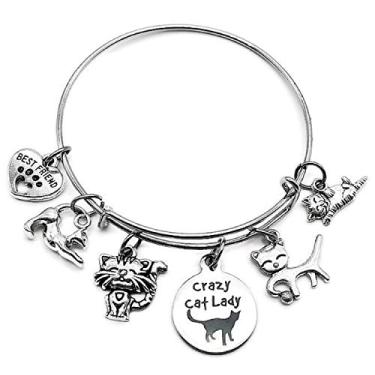 Imagem de Pulseira de gato, pulseira para animais de estimação, bracelete de gatinho gatinho, pulseira Crazy Cat Lady, mãe de gato, pingente de gato, pulseira de melhor amigo, pulseira com estampa de pata de gato, presente para amantes de gatos, joia de gato, pulseira bracelete de gato