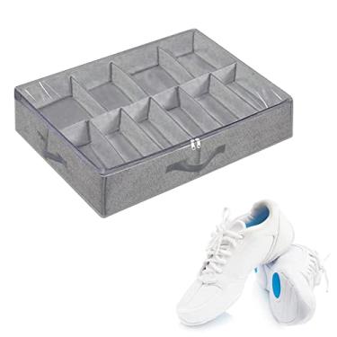 Imagem de Organizador para debaixo da cama | Organizador de sapatos dobrável embaixo da cama com divisórias e alças reforçadas | Bolsa de armazenamento de sapatos de grande capacidade, serve para 12 pares de sapatos Dobooo