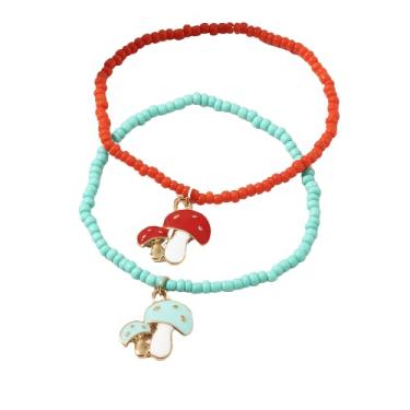 Imagem de Lindo cogumelo pingente contas fio pulseira tornozeleira boêmia bonito colorido contas cristal empilhável conjunto de joias para mulheres meninas, Resina metálica, Sem pedra preciosa