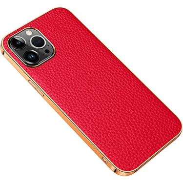 Imagem de RAYESS Capa para iPhone 14/14 Plus/14 Pro/14 Pro Max, couro genuíno fino flexível chapeado TPU capa traseira com proteção de câmera capa de telefone (cor: vermelho, tamanho: 14Pro)