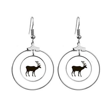 Imagem de Brincos de Retrato de Animais Fofos de Veado Preto Pendente Joias Círculo