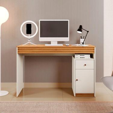 Imagem de Mesa para Computador Home Office Estudos 1 porta e 1 gaveta 120cm Madrid Mavaular - Off White/Naturalle
