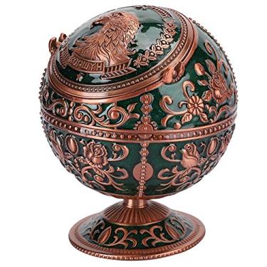 Imagem de OKJHFD Cinzeiro Retrô Com Tampa Com Tampa, Liga De Zinco Inovador Estampado à Mão Verde Padrão De Pássaro Em Formato De Globo Presente Artesanal Para Homens Mulheres Casa De Chá Artesanato Decoração O