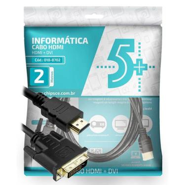 Imagem de Cabo Conversor DVI-D para HDMI - 2 metros - Dual Link - 24+1 Pinos (DVI-D M X HDMI M)