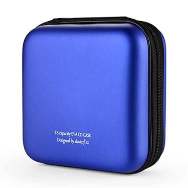Imagem de alavisxf xx Capa para CD, capa protetora de EVA para DVD e Blu-ray com 48 capacidades, estojo portátil com zíper para CD e armazenamento de disco, bolsa carteira para carro e viagem em casa (capacidade para 48, azul48)