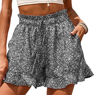 Imagem de Shorts Estampados, Shorts de Praia de Verão, 2 Bolsos, Cintura Alta, Estampa Floral Fofa e Moderna para Festa Feminina (XL)